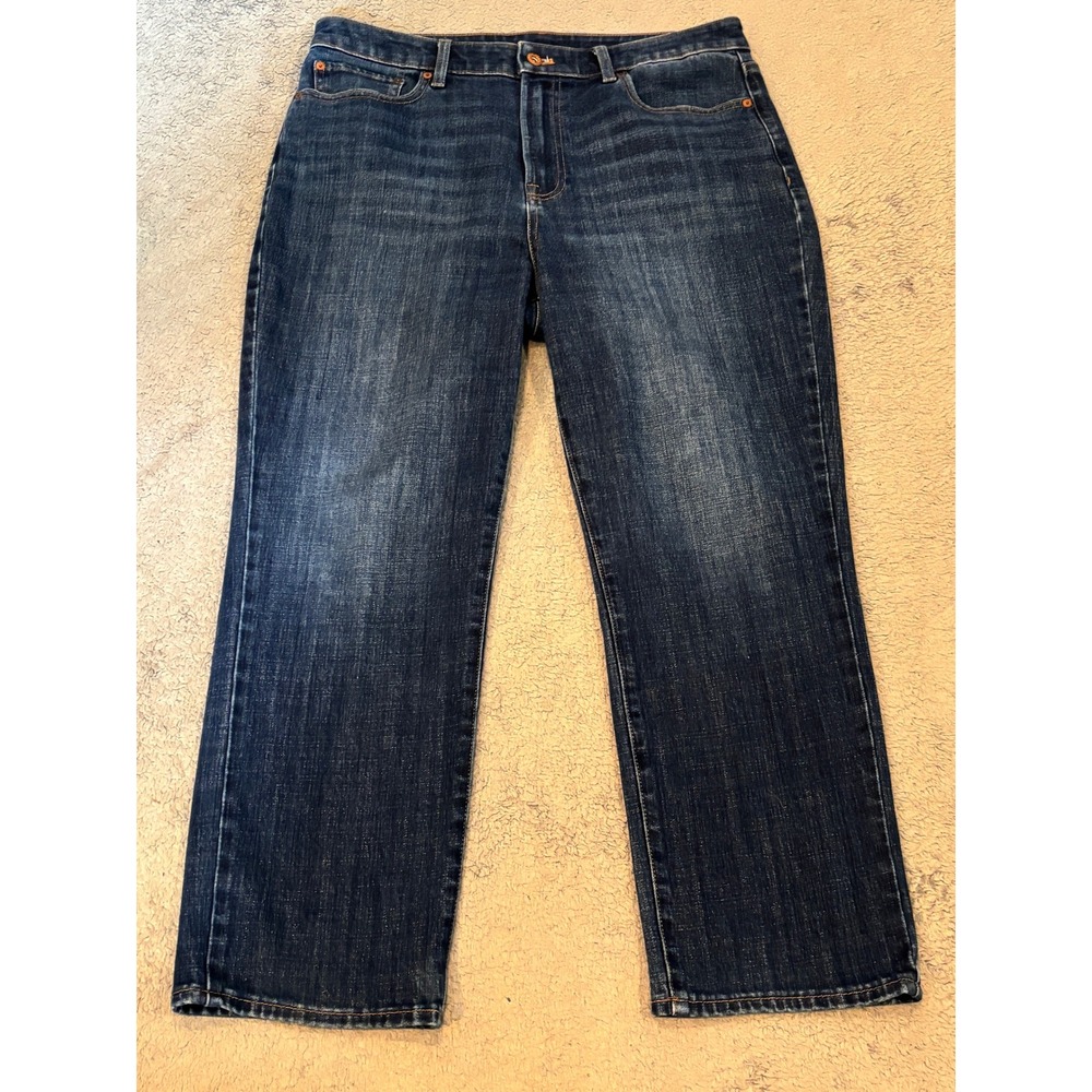 Talbots Flawless High-Waist Straight Ankle Jeans Dark Wash Size 14 Stretch Denim